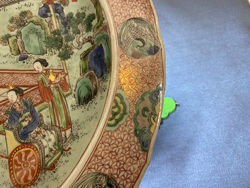 A Chinese famille verte dish with figures in a landscape, Kangxi